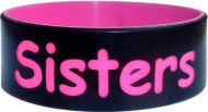 black with pink text 1" silicone wristbands