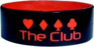black with red text 1 inch silicone wristbands