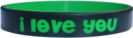 black with green colored  text custom silicone wristband