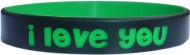 black with green colored text custom silicone wristband