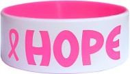 white plus pink text silicone wristbands in 1 inch size