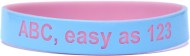 pink with white colored  text custom silicone wrist bands