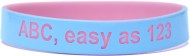 pink with white colored text custom silicone wrist bands